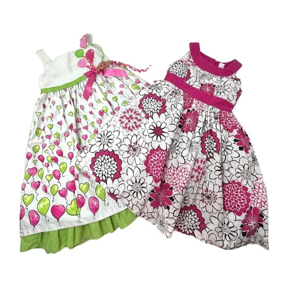 Girls - 2 Sundresses - White Dresses with Floral &‎ Balloon Designs - Size 4T - Picture 1 of 12